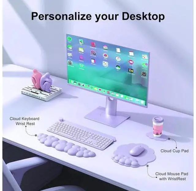 Alt view image 9 of 14 - Cloud Mouse Pad with Wrist Rest Cloud Keyboard Wrist Rest Mouse Pad Wrist Support Ergonomic Keyboard Mouse Wrist Support (Purple)
