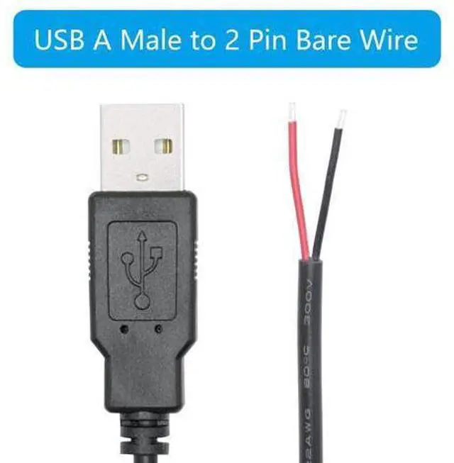 Alt view image 12 of 14 - Vszerda 4Pcs USB A Male 2 Pin Bare Wire 30CM, 5V/3A 2 Pin Pigtail Open End Power Cable, for USB Equipment Installed or Replace Repair DIY Cable
