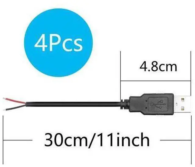 Alt view image 14 of 14 - Vszerda 4Pcs USB A Male 2 Pin Bare Wire 30CM, 5V/3A 2 Pin Pigtail Open End Power Cable, for USB Equipment Installed or Replace Repair DIY Cable
