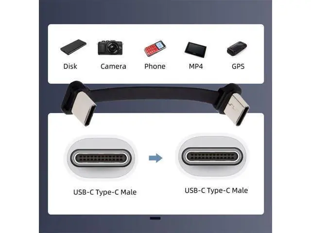 Alt view image 10 of 14 - Vszerda Angled USB-C Type C to USB-C Short Ultra Slim Flat USB2.0 Data Cable Power 2pcs/lot 65W Fast Charge for Laptop Tablet Phone 75mm