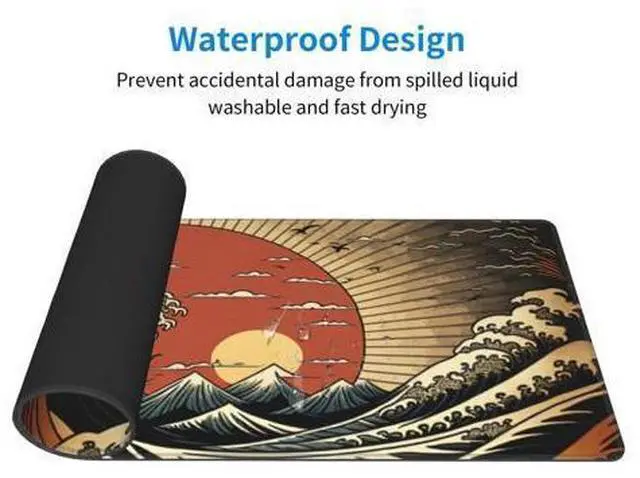 Alt view image 8 of 10 - Japanese Wave Raising Sun Gaming Mouse Pad XL, Large Non Slip Rubber Mousepad, Stitched Edges Mouse Pads, Long Extended Mouse Pad,31.5'' X 11.8''