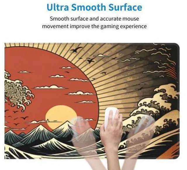 Alt view image 9 of 10 - Japanese Wave Raising Sun Gaming Mouse Pad XL, Large Non Slip Rubber Mousepad, Stitched Edges Mouse Pads, Long Extended Mouse Pad,31.5'' X 11.8''