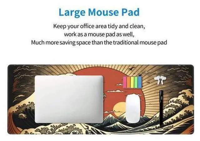 Alt view image 10 of 10 - Japanese Wave Raising Sun Gaming Mouse Pad XL, Large Non Slip Rubber Mousepad, Stitched Edges Mouse Pads, Long Extended Mouse Pad,31.5'' X 11.8''