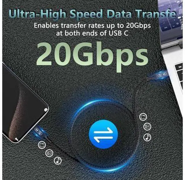 Alt view image 10 of 14 - Vszerda USB c Cable 3.2 gen 2 Data Transfer 20gbpsType C to Type C Long Cable 16.5ft/5m PD 100W Fast Charge4k@60hz Video Cable for Monitor.