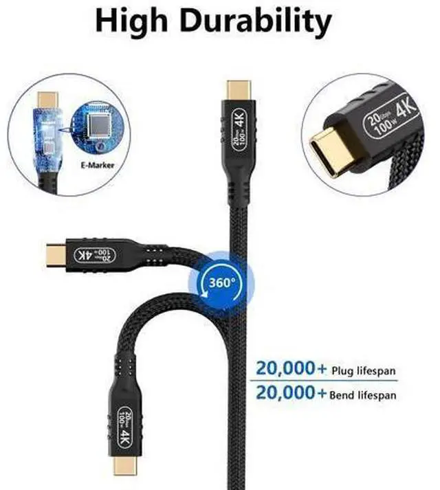 Alt view image 13 of 14 - Vszerda USB c Cable 3.2 gen 2 Data Transfer 20gbpsType C to Type C Long Cable 16.5ft/5m PD 100W Fast Charge4k@60hz Video Cable for Monitor.