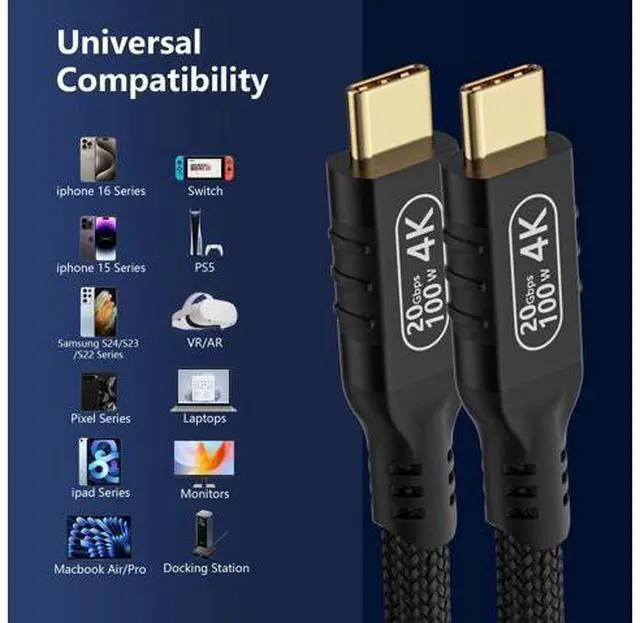 Alt view image 14 of 14 - Vszerda USB c Cable 3.2 gen 2 Data Transfer 20gbpsType C to Type C Long Cable 16.5ft/5m PD 100W Fast Charge4k@60hz Video Cable for Monitor.