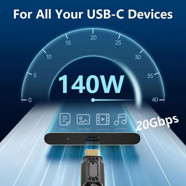 Alt view image 9 of 14 - USB C Extension Cable 140W 20Gbps 8K 1.64-5FT, Coiled USB C Extender Cord Male to Female Support PD3.1/PE/QC/PPS and Other Fast Charging Protocols