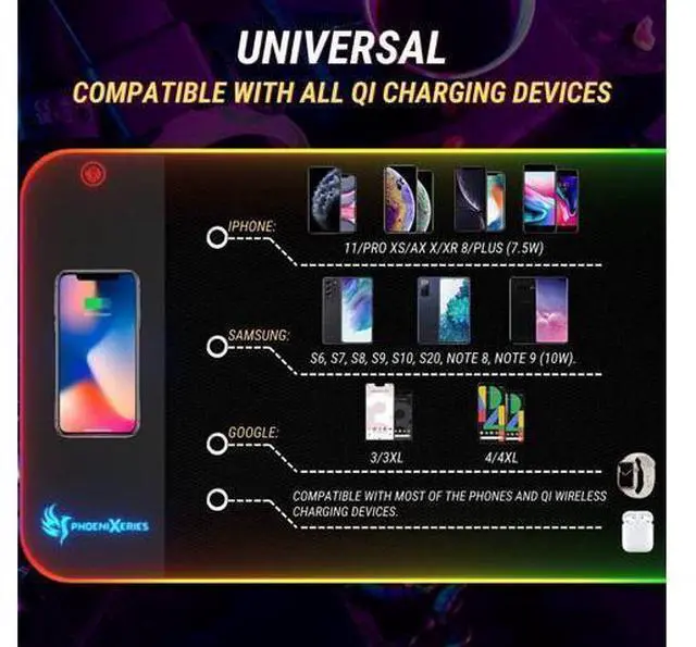 Alt view image 9 of 14 - RGB Wireless Charging Mouse Pad 15W, XL 900x300x4MM Mouse Mat, RGB Mouse Pad with Wireless Charging, Keyboard Mat for Gaming