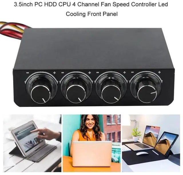 Alt view image 7 of 10 - 3.5inch Fan Speed Controller Led Cooling Front Panel PC HDD CPU 4 Channel 6V to 12V Computer Case Ball Bearing 2 Lines Plastic