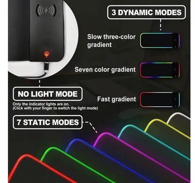 Alt view image 14 of 14 - RGB Wireless Charging Mouse Pad 15W, XL 900x300x4MM Mouse Mat, RGB Mouse Pad with Wireless Charging, Keyboard Mat for Gaming