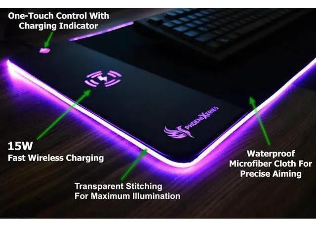 Alt view image 13 of 14 - RGB Wireless Charging Mouse Pad 15W, XL 900x300x4MM Mouse Mat, RGB Mouse Pad with Wireless Charging, Keyboard Mat for Gaming
