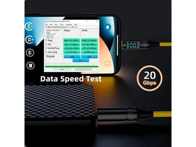 Alt view image 9 of 14 - Vszerda USB-C to USB C 100W 20Gbps Power & Data Cable with Smart LED Display 8K Type-C Male to Male for Laptop Disk Phone 200cm