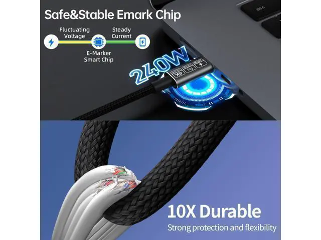 Alt view image 10 of 14 - Vszerda USB-C Cable - 4K Video & Power, 3.2 Gen 2, 20Gbps, 240W PD Fast Charging, 6.6FT Black