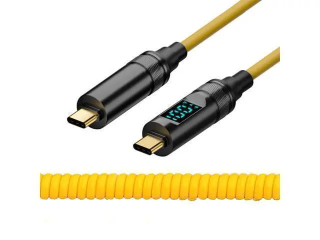 Alt view image 8 of 14 - Vszerda Stretch Coiled USB-C USB4 Cable with Smart LED Display 20Gbps 100W 8K for Laptop Disk Phone Type-C Male to Male Cable Power & Data 180cm