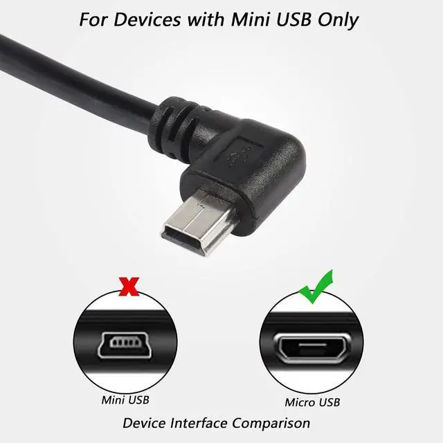 Alt view image 9 of 14 - 90 Degree Mini USB Short Cable, 1ft Up Angle USB 2.0 Type A to Left & Right Angle Mini B 5 Pin Charging Cable for Ti-84 Plus, GoPro, MP3 Player, Digital Camera, GPS Receiver, Dash Cam(RL)