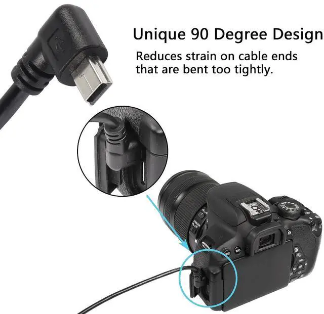 Alt view image 10 of 14 - 90 Degree Mini USB Short Cable, 1ft Up Angle USB 2.0 Type A to Left & Right Angle Mini B 5 Pin Charging Cable for Ti-84 Plus, GoPro, MP3 Player, Digital Camera, GPS Receiver, Dash Cam(RL)