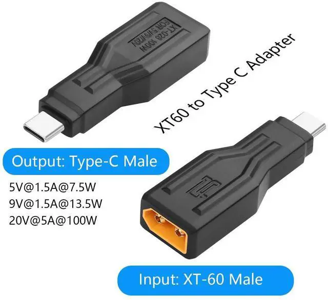 Alt view image 8 of 12 - XT60 to Type C Adapter, XT60 Male to USB Type-C Male Charging Connector, XT60 to USB C Extension Adapter 100W 20V/5A for Notebook, Projectors, LED, Robot Vacuum,and Other Typec Devices