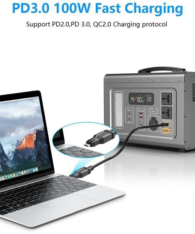 Alt view image 9 of 12 - XT60 to Type C Adapter, XT60 Male to USB Type-C Male Charging Connector, XT60 to USB C Extension Adapter 100W 20V/5A for Notebook, Projectors, LED, Robot Vacuum,and Other Typec Devices