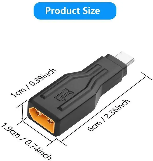 Alt view image 12 of 12 - XT60 to Type C Adapter, XT60 Male to USB Type-C Male Charging Connector, XT60 to USB C Extension Adapter 100W 20V/5A for Notebook, Projectors, LED, Robot Vacuum,and Other Typec Devices