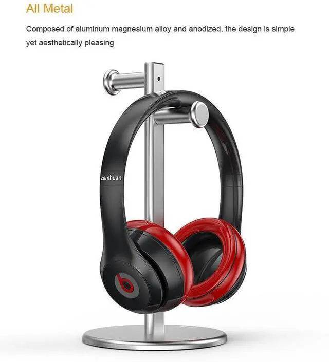 Alt view image 13 of 14 - Aluminum Alloy Headphone Bracket Dual Hanger Headphone Brace Universal Headset Support Game Earphone Stand Rack Headphone Accessories (Black)