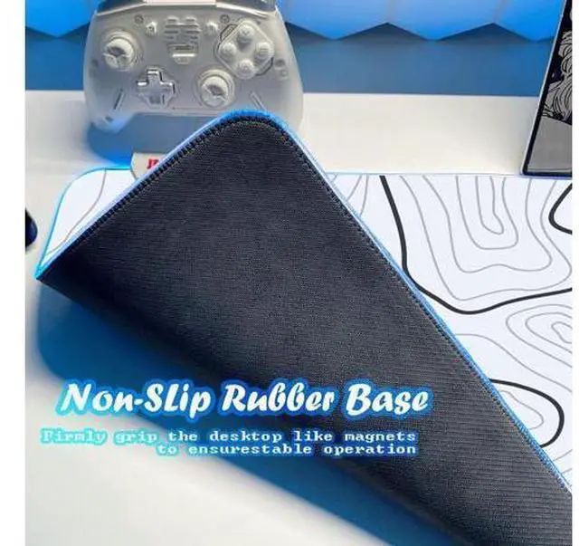 Alt view image 9 of 10 - JMIYAV Gaming Mouse Pad RGB Mousepad Non-Slip Rubber Base Large Cool XL XXL Computer Desk Pad Gaming Accessories LED Light Up Big Mouse Pad for Gamer Topographic White (31.5x12In)