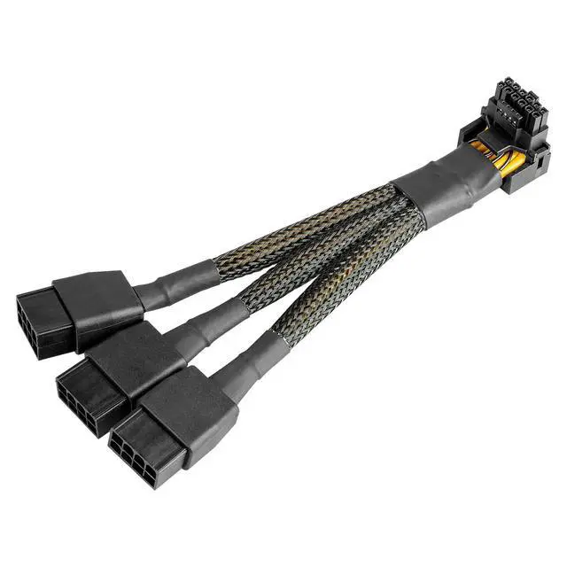 Alt view image 7 of 12 - 16Pin GPU Cable to 3X 8 Pin Pcie Extension - 16AWG PCIE 5.0 12VHPWR 600W 90 Degree Right Angle 16 Pin 12+4Pin Supply Adapter for RTX 4090 4080 3090TI 4070Ti Graphics Card (Type A)