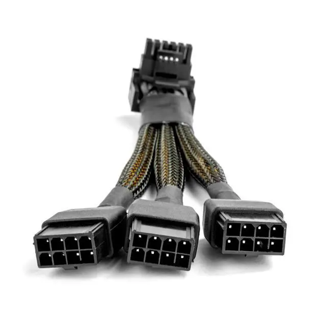 Alt view image 11 of 12 - 16Pin GPU Cable to 3X 8 Pin Pcie Extension - 16AWG PCIE 5.0 12VHPWR 600W 90 Degree Right Angle 16 Pin 12+4Pin Supply Adapter for RTX 4090 4080 3090TI 4070Ti Graphics Card (Type A)