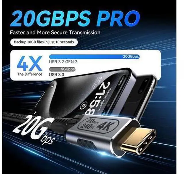 Alt view image 9 of 14 - Vszerda 10ft USB-C to USB-C Cable, 20Gbps Data Transfer, 4K@60Hz Video, 240W Fast Charge, Compatible with Laptops, Tablets, Smartphones, and Computers