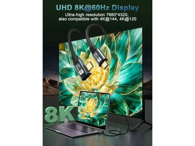 Alt view image 10 of 14 - Vszerda Right Angle USB C Cable 3.2 Gen 2-6.6FT 8K@60Hz USBC USBC Monitor Cable-20Gbps Data Transfer-100W PD Fast Charging Type C to Type C Video Cable for iPhone 16/15, iPad, MacBook, TV, Display
