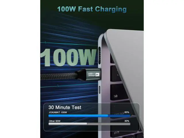 Alt view image 11 of 14 - Vszerda Right Angle USB C Cable 3.2 Gen 2-6.6FT 8K@60Hz USBC USBC Monitor Cable-20Gbps Data Transfer-100W PD Fast Charging Type C to Type C Video Cable for iPhone 16/15, iPad, MacBook, TV, Display