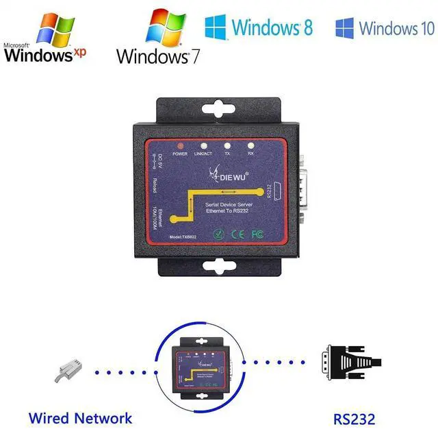 Alt view image 9 of 14 - RS232 to Ethernet Serial Device Server, 1 Port RS 232 DB9 Serial to Ethernet TCP IP Device Server Converter