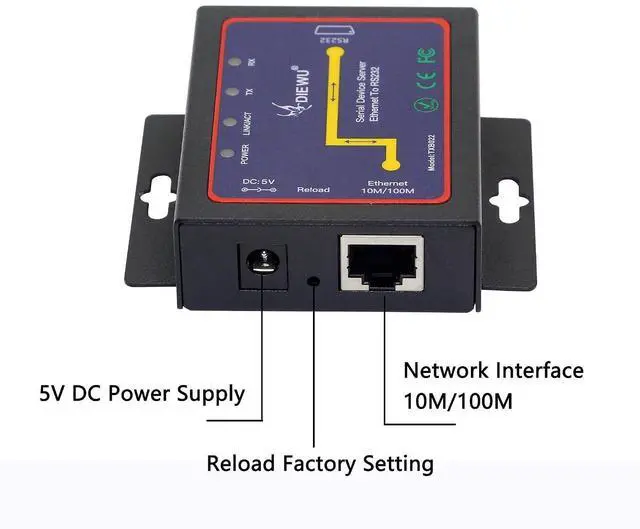 Alt view image 11 of 14 - RS232 to Ethernet Serial Device Server, 1 Port RS 232 DB9 Serial to Ethernet TCP IP Device Server Converter