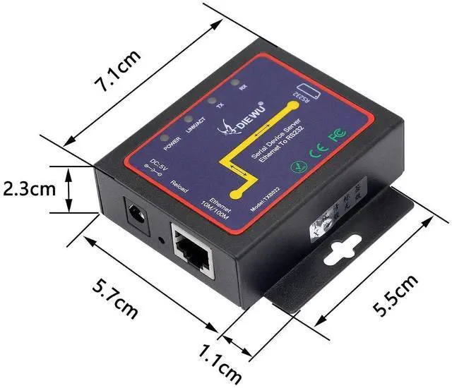 Alt view image 14 of 14 - RS232 to Ethernet Serial Device Server, 1 Port RS 232 DB9 Serial to Ethernet TCP IP Device Server Converter