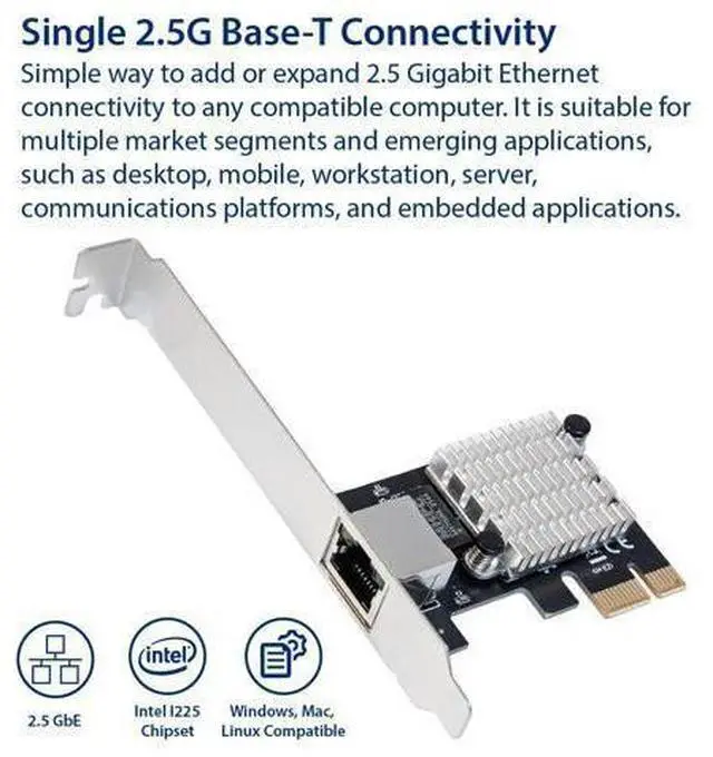 Alt view image 8 of 12 - Vszerda 2.5 Gigabit Ethernet PCI Express PCI-E Network Interface Card 10/100/1000/25000 Mbps RJ45 LAN Intel I225 Chipset, Black (SY-PEX24076)