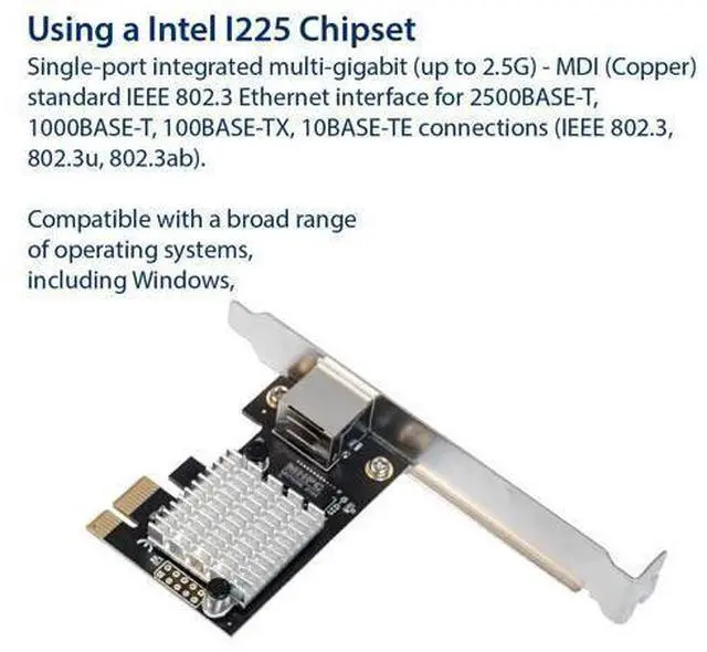 Alt view image 9 of 12 - Vszerda 2.5 Gigabit Ethernet PCI Express PCI-E Network Interface Card 10/100/1000/25000 Mbps RJ45 LAN Intel I225 Chipset, Black (SY-PEX24076)