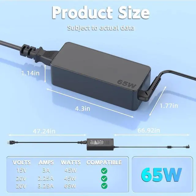Alt view image 10 of 10 - 65W USB C Charger Compatible with LG Gram Laptop 14" 15" 16" 17" Series 14Z90N 14Z90R 14T90R 14T90P 14Z90P 15Z90N 15Z995 15Z90R 15Z95N 15Z95P 15Z90Q 16Z90P 17Z90N 17Z90P Power Supply Cord