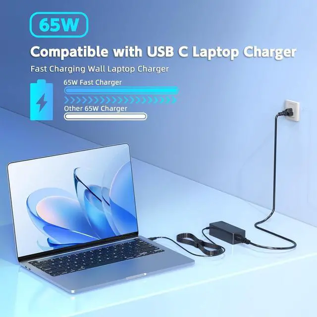 Alt view image 9 of 10 - 65W USB C Charger Compatible with LG Gram Laptop 14" 15" 16" 17" Series 14Z90N 14Z90R 14T90R 14T90P 14Z90P 15Z90N 15Z995 15Z90R 15Z95N 15Z95P 15Z90Q 16Z90P 17Z90N 17Z90P Power Supply Cord