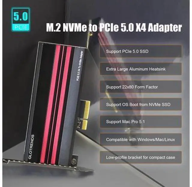 Alt view image 9 of 14 - Vszerda PA19 M.2 NVMe to PCIe 5.0 X4 Adapter for M.2 NVMe SSD, Large Aluminum Heatsink Cover, Regular and Low-Profile Bracket