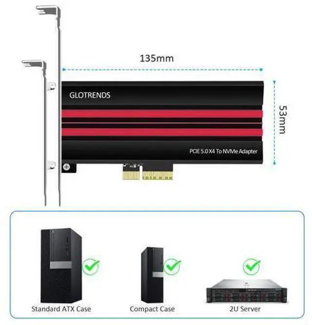 Alt view image 11 of 14 - Vszerda PA19 M.2 NVMe to PCIe 5.0 X4 Adapter for M.2 NVMe SSD, Large Aluminum Heatsink Cover, Regular and Low-Profile Bracket
