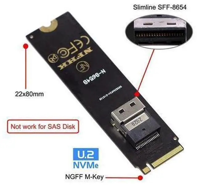Alt view image 13 of 14 - Vszerda NGFF M-Key NVME to U.2 U2 Kit SFF-8639 to SFF-8654 Slimline SAS PCIe SSD Adapter for Mainboard
