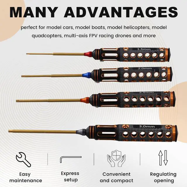 Alt view image 13 of 14 - 4pcs/Set Titanium Plating 1.5mm/2mm/2.5mm/3mm Hexagon Screwdriver Screw Driver Tool for Rc Model Car Boat Airplane