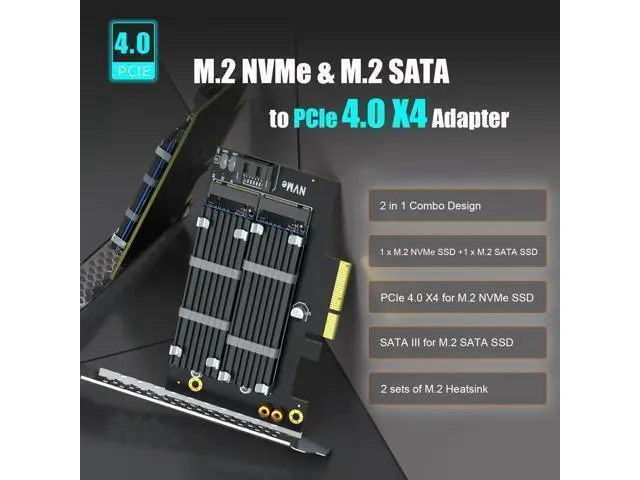 Alt view image 9 of 14 - Vszerda PA12-HS Dual M.2 SSD PCIe X4 Adapter with Heatsink for One M.2 NVMe SSD and One M.2 SATA SSD, Support PCIe 4.0 SSD and OS Boot from M.2 NVMe SSD