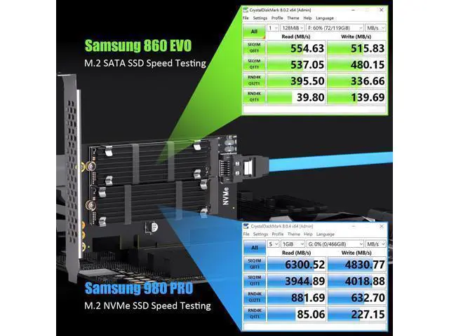 Alt view image 11 of 14 - Vszerda PA12-HS Dual M.2 SSD PCIe X4 Adapter with Heatsink for One M.2 NVMe SSD and One M.2 SATA SSD, Support PCIe 4.0 SSD and OS Boot from M.2 NVMe SSD