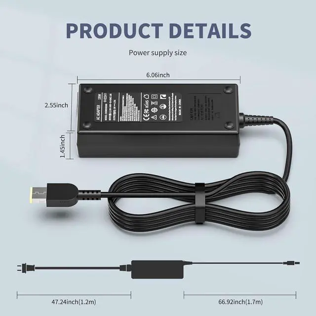 Alt view image 11 of 12 - 135W Laptop Charger Compatible with Lenovo ADL135NDC3A ADL135NLC3A ADL135NDC2A ADL135NLC2A ADL135SCC3A ADL135NCC3A 4X20E50558 4X20E50564 4X20E50569 45N0362 45N0361 AC Adapter Power Supply Cord