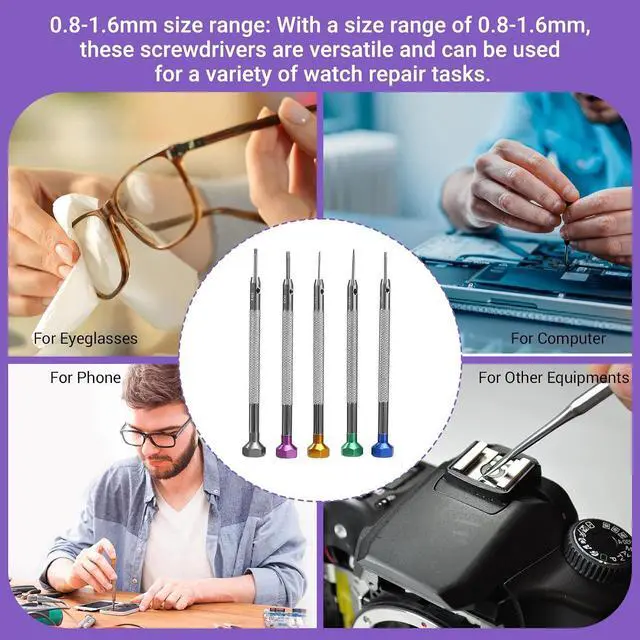 Alt view image 10 of 14 - 5Pcs/Set 0.8-1.6mm Steel Screwdriver for Watch Repairing Portable Watch Tools Band Removal with Pins Watchmaker Tools