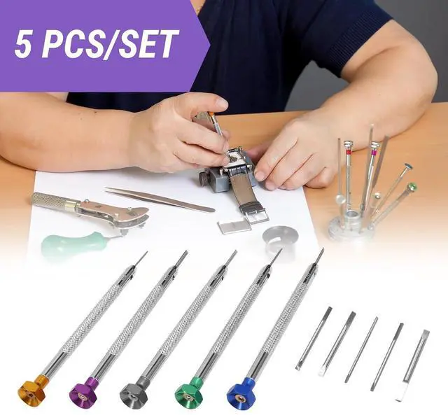 Alt view image 11 of 14 - 5Pcs/Set 0.8-1.6mm Steel Screwdriver for Watch Repairing Portable Watch Tools Band Removal with Pins Watchmaker Tools