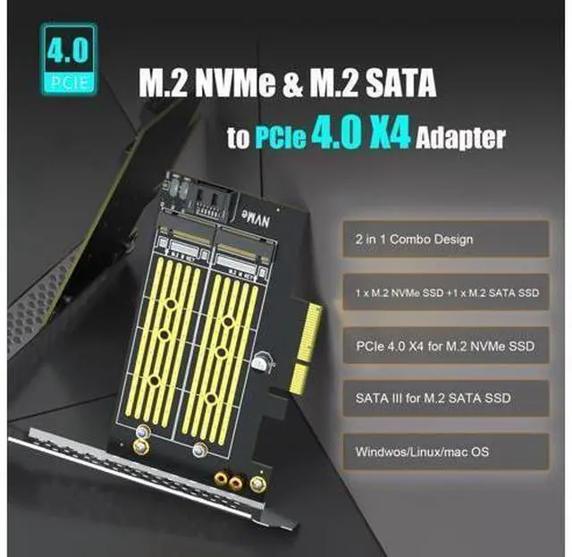 Alt view image 9 of 14 - Vszerda PA12 Dual M.2 SSD PCIe X4 Adapter Without Heatsink for One M.2 NVMe SSD and One M.2 SATA SSD, Support PCIe 4.0 SSD and OS Boot from M.2 NVMe SSD