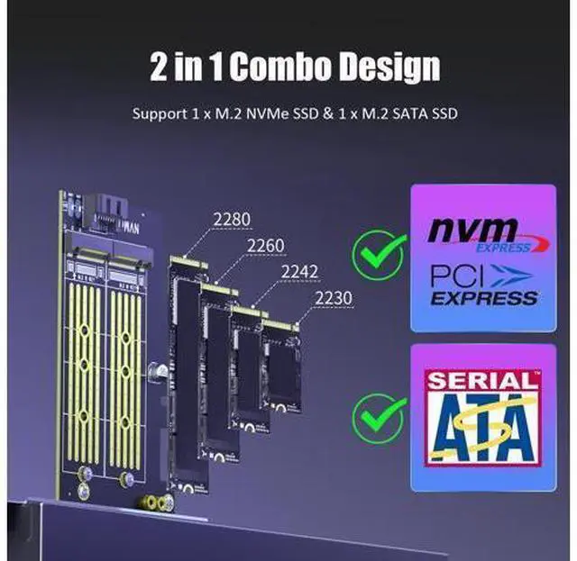 Alt view image 12 of 14 - Vszerda PA12 Dual M.2 SSD PCIe X4 Adapter Without Heatsink for One M.2 NVMe SSD and One M.2 SATA SSD, Support PCIe 4.0 SSD and OS Boot from M.2 NVMe SSD