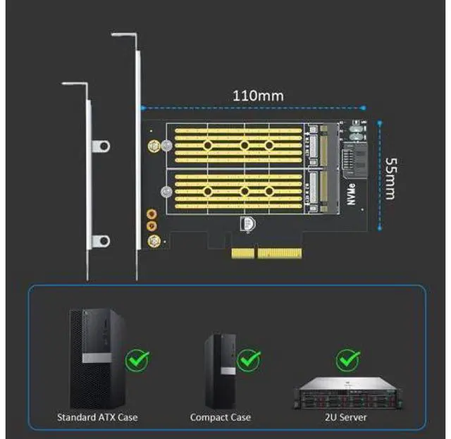 Alt view image 13 of 14 - Vszerda PA12 Dual M.2 SSD PCIe X4 Adapter Without Heatsink for One M.2 NVMe SSD and One M.2 SATA SSD, Support PCIe 4.0 SSD and OS Boot from M.2 NVMe SSD
