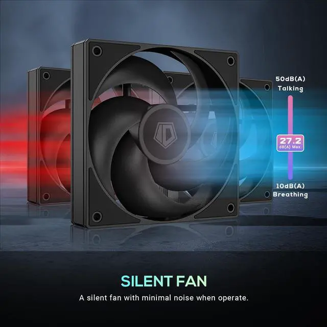 Alt view image 14 of 14 - ID-COOLING AS-120-K Trio 120mm Black Computer Case Fans 3 Pack High Performance Cooling Fans Low Noise 27.2 dB(A), Fan Speeds from 300 RPM - 2,000 RPM, 58 CFM, Hydraulic Bearing Quiet Long lifespan